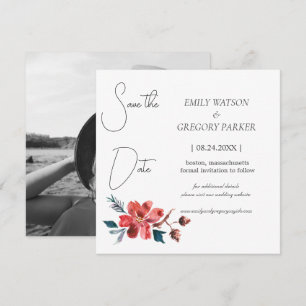 Elegant minimalist photo of watercolor flower save the date