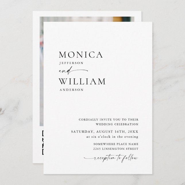 Elegant Minimalist Photo QR code Wedding Invitation (Front/Back)