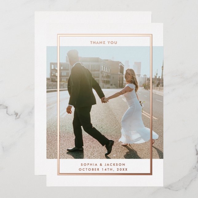 Elegant Minimalist Photo Rose Gold Thank You Card (Front/Back)