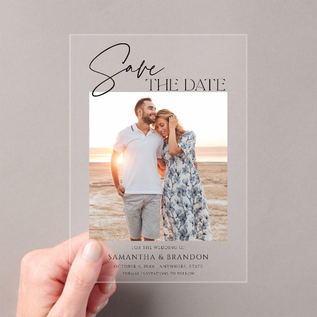 Elegant Minimalist Photo Save the Date Acrylic Invitations (Insitu (Handheld))