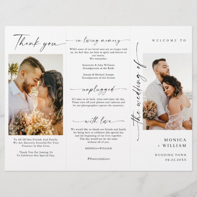 Elegant Minimalist Photo Wedding Ceremony Program (Front)