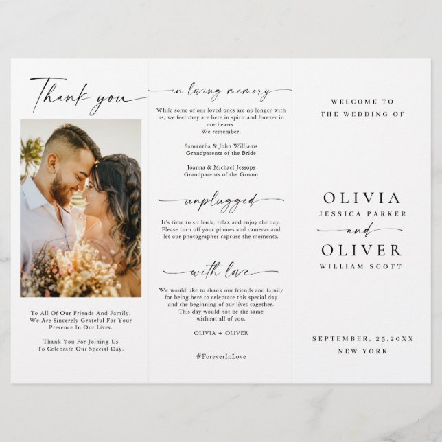 Elegant Minimalist Photo Wedding Ceremony Program (Front)