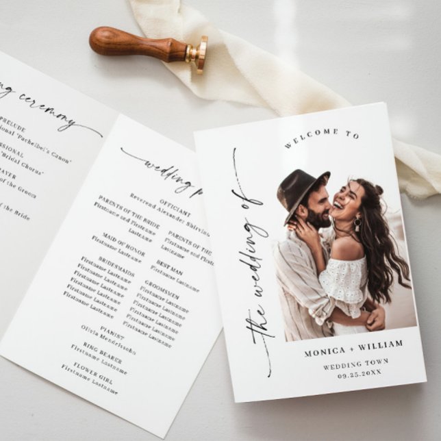 Elegant Minimalist Photo Wedding Ceremony Program (Creator Uploaded)