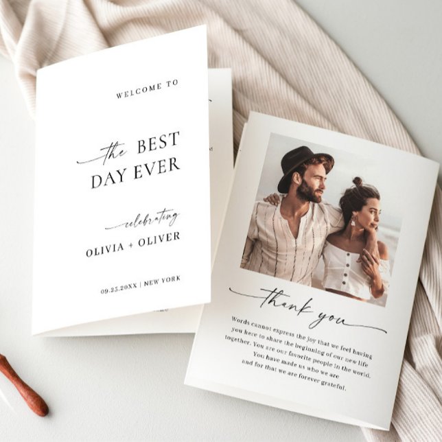 Elegant Minimalist Photo Wedding Ceremony Program (Creator Uploaded)