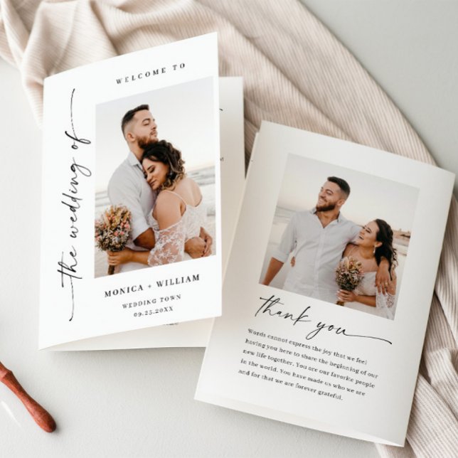 Elegant Minimalist Photo Wedding Ceremony Program (Creator Uploaded)
