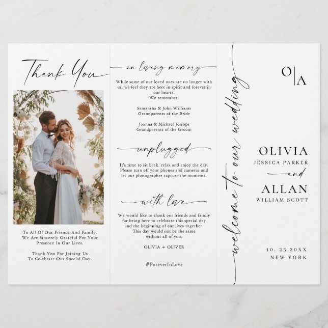 Elegant Minimalist Photo Wedding Ceremony Program (Front)