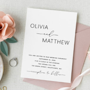Elegant minimalist photo wedding + QR code details Invitation