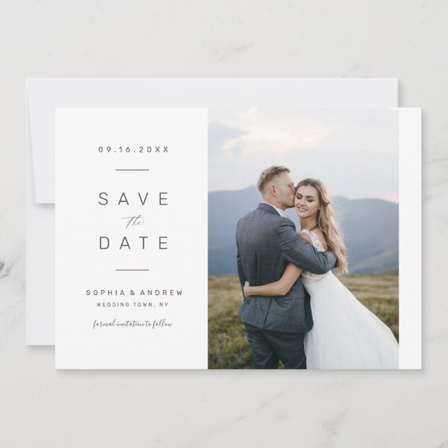Elegant minimalist photo wedding save the date (Front)