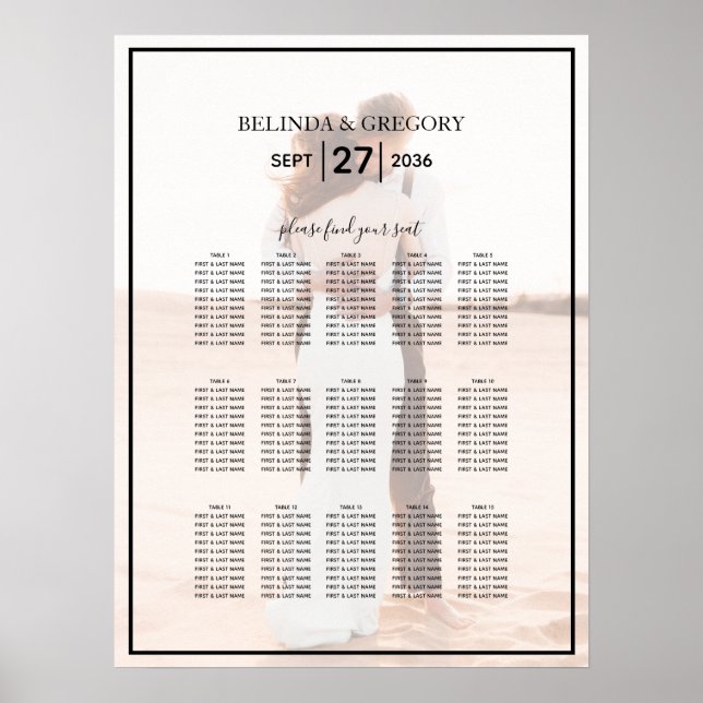 Elegant Minimalist Photo Wedding Seating Chart (Front)