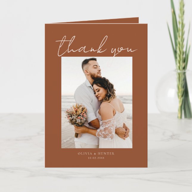 Elegant Minimalist Photo Wedding Thank You Cards (Front)