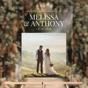 Elegant Minimalist Photo Welcome Wedding Acrylic Sign
