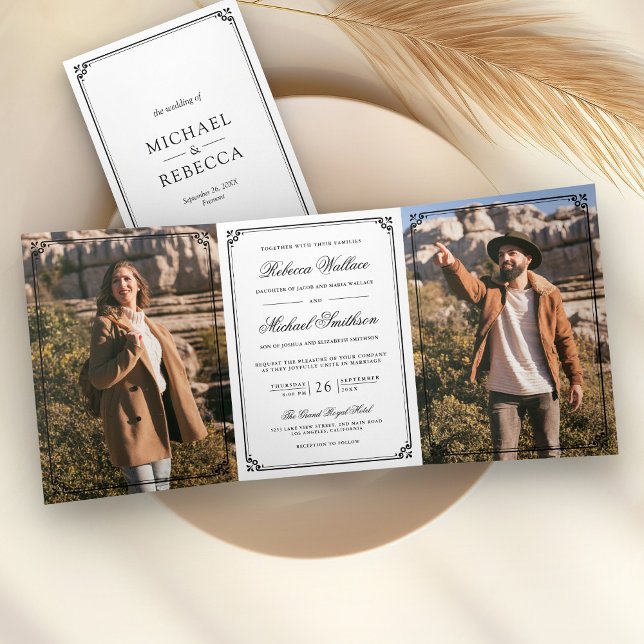 Elegant Minimalist Photo White QR Code Wedding Tri-Fold Invitation (Creator Uploaded)