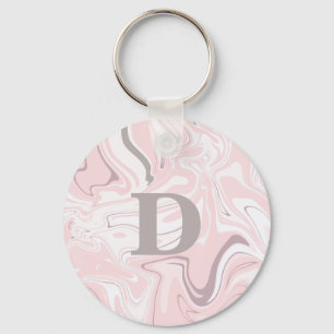Elegant minimalist pink and white marble look key ring