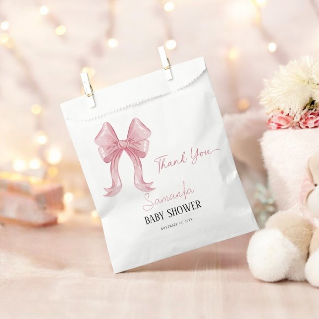 Elegant Minimalist Pink Bow Girl Baby Shower Favour Bags (Creator Uploaded)