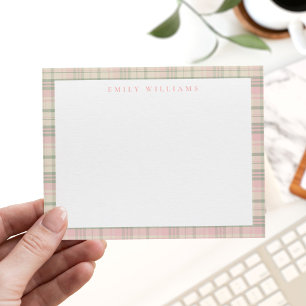 Elegant Minimalist Pink Green Plaid Card