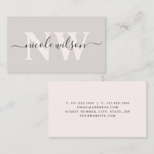 Elegant minimalist pink monogram name business card