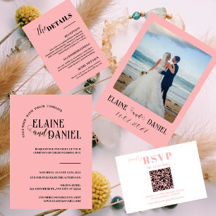 Elegant Minimalist pink Photo Wedding Invitation