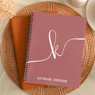 Elegant Minimalist Pink Red Script Monogram Bullet Notebook
