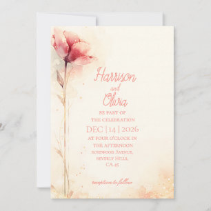 Elegant minimalist pink tulip watercolor Wedding Invitation