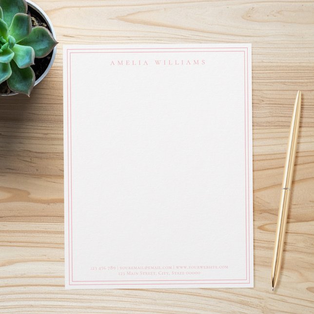 Elegant Minimalist Pink Two Border Custom Letterhead (Creator Uploaded)