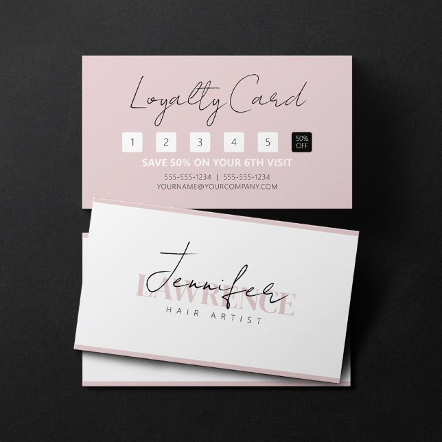 Elegant Minimalist Pink white Trendy Hair Stylist Loyalty Card (Creator Uploaded)