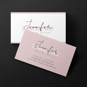 Elegant Minimalist Pink white Trendy Makeup Artist Business Card