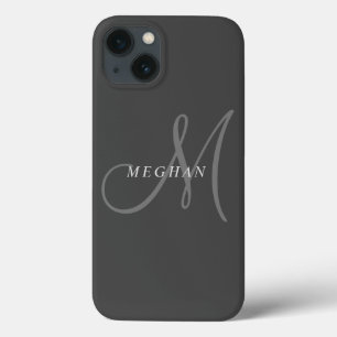 Elegant Minimalist Plain Grey Monogrammed iPhone 13 Case