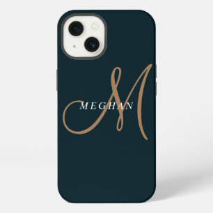 Elegant Minimalist Plain Navy Blue Monogrammed iPhone 13 Case