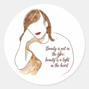 Elegant Minimalist Portrait with Quote Classic Round Sticker