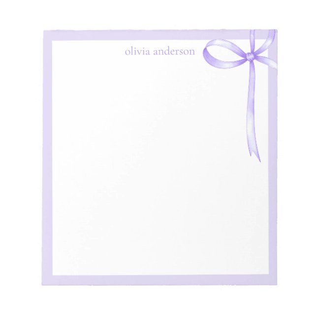 Elegant Minimalist Purple Bow Monogram Notepad (Front)