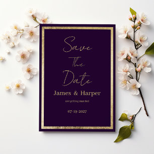 Elegant minimalist purple gold Save the Date Invitation