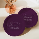 Elegant Minimalist Purple Graduation Paper Plate<br><div class="desc">Elegant graduation paper plates featuring "Graduate" displayed in a beautiful white script with a purple background. Personalise the graduation plates by adding the graduate's name,  school name,  and graduation year. The personalised graduation paper plates are perfect for both high school and college graduation parties.</div>