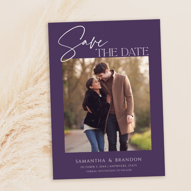 Elegant Minimalist Purple Photo Save The Date (Creator Uploaded)