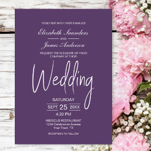 Elegant Minimalist Purple White Wedding Invitation