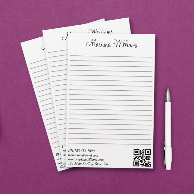Elegant Minimalist QR Code Business Lined Stationery (Creator Uploaded)