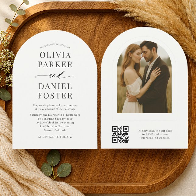 Elegant Minimalist QR Code Photo Wedding  Invitation (Creator Uploaded)