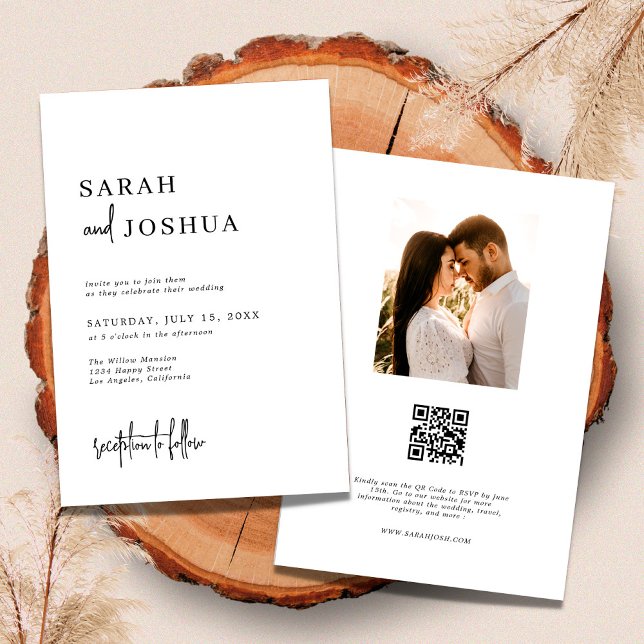 Elegant Minimalist QR Code Photo Wedding  Invitation (Creator Uploaded)