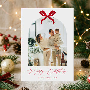 Elegant Minimalist Red Bow Photo Christmas Holiday Card