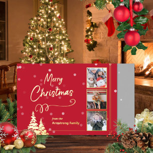 Elegant Minimalist Red Gold Christmas Photo