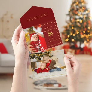 Elegant Minimalist Red/Gold Photo All In One Invitation