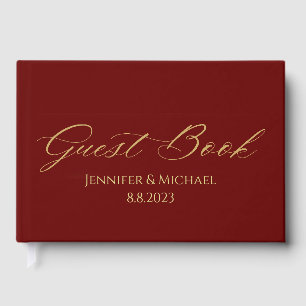 elegant minimalist red gold script wedding  guest book