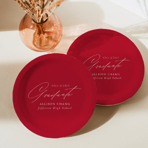 Elegant Minimalist Red Graduation Paper Plate
