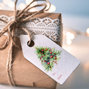 Elegant Minimalist Red Green Pine Tree Christmas Gift Tags