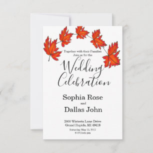 Elegant minimalist red leaves Autumn Wedding Invitation
