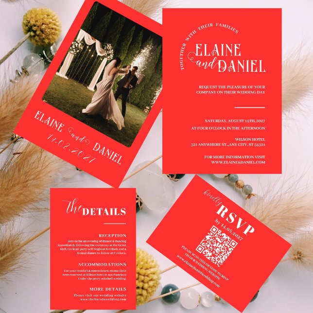 Elegant Minimalist red Photo Wedding  Invitation (Creator Uploaded)