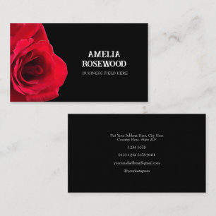 Elegant Minimalist Red Rose on Black Business Card