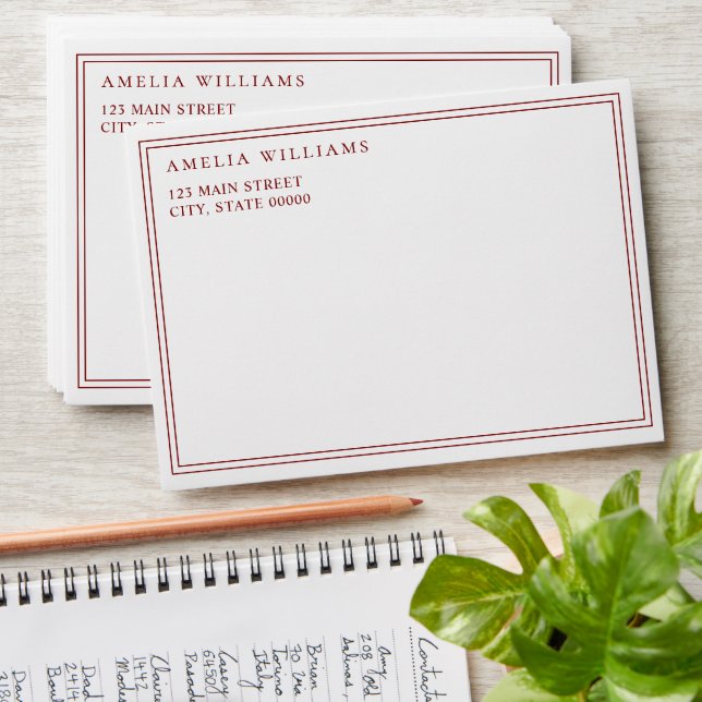 Elegant Minimalist Red Two Border Envelope (Stacked)