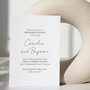 Elegant Minimalist Rehearsal Dinner White Invitation