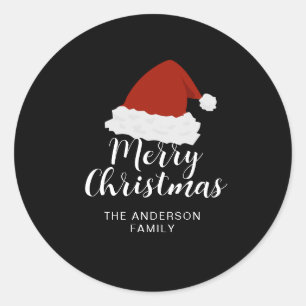 Elegant Minimalist Reindeer Christmas Family Name Classic Round Sticker