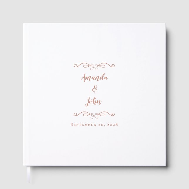 Elegant Minimalist Rose Gold Pink Script Wedding Guest Book (Front)